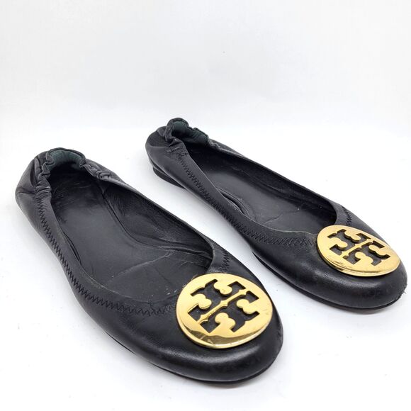 Tory Burch Womens Black Leather Ballet Flats Size US 8 - Picture 1 of 12